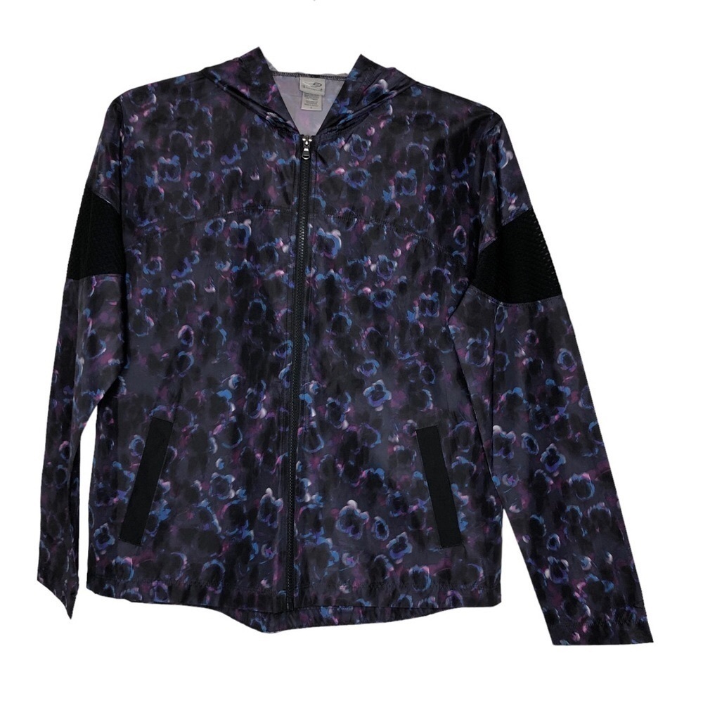NEW - CHAMPION - Black, Purple & Blue Lightweight Hooded Windbreaker- Size Small
